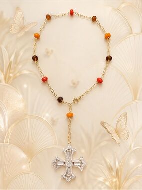 🆕🆕🆕Celtic Cross Pendant Necklace with Red, Orange & Brown Accents